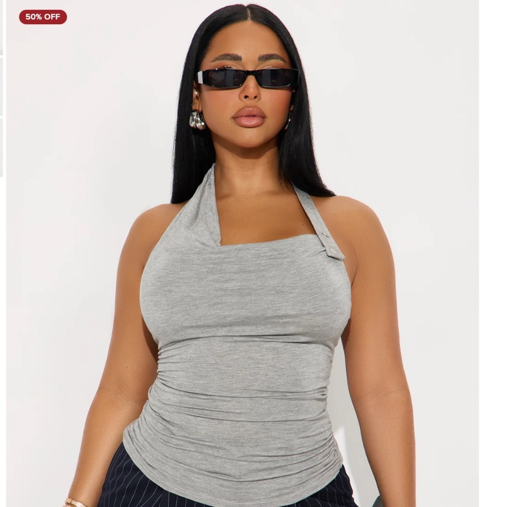 NWT Fashion Nova Slightly Delusional Cowl Neck Halter Top - Grey